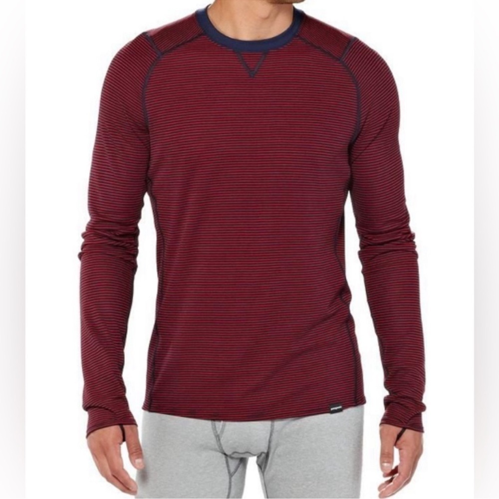 Patagonia Men's Medium Capilene 3 Crew Long Sleeve Shirt Navy Blue Red Stripe M - Picture 3 of 7